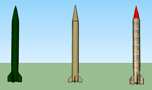 Nodong, Shahab-3, and Ghauri missiles modeled in SketchUp - 3D View: North Korean and Iranian Missile Collaboration?